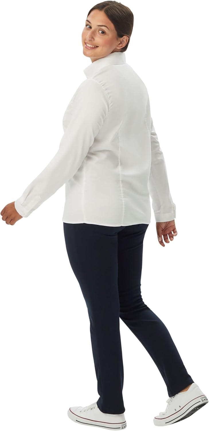 French Toast Womens Juniors Fitted Long Sleeve Oxford Shirt, White, Large(White)