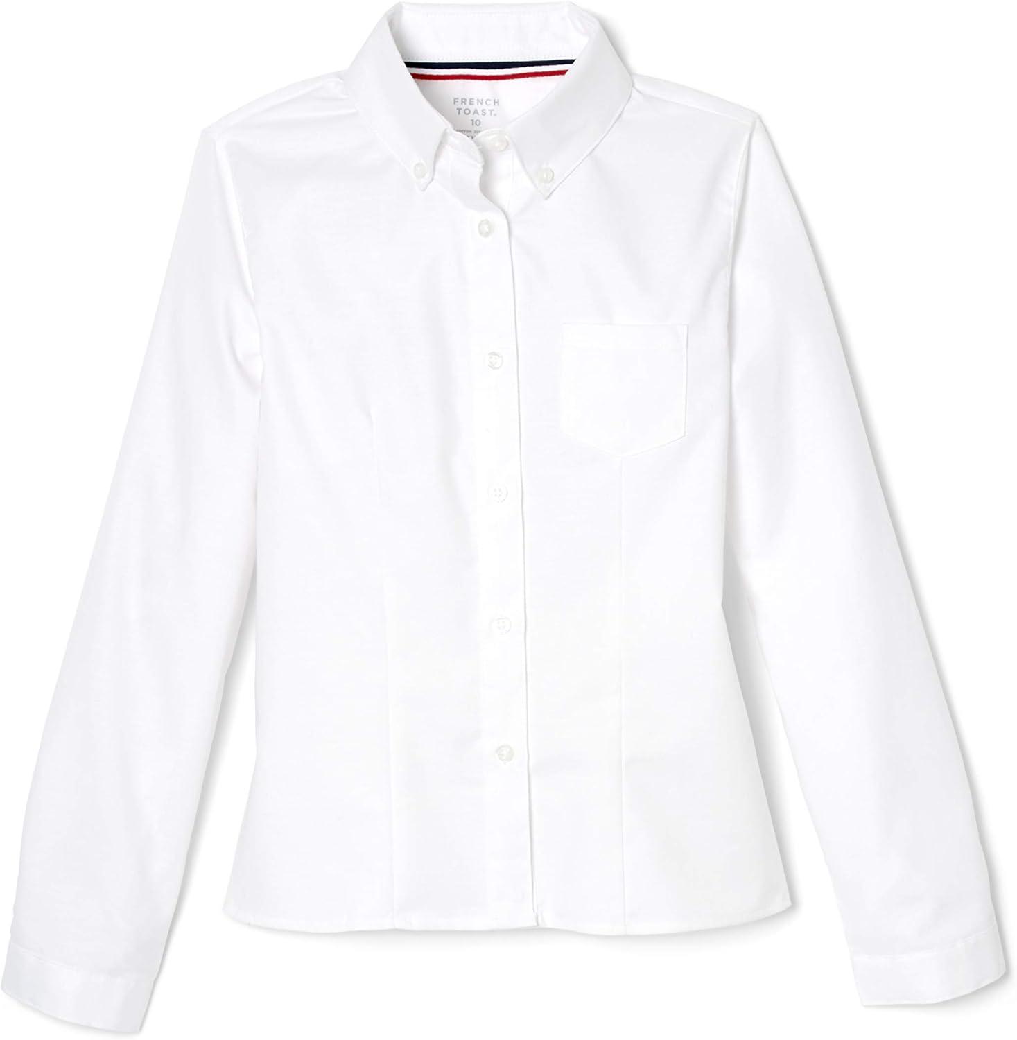 French Toast Womens Juniors Fitted Long Sleeve Oxford Shirt, White, Large(White)