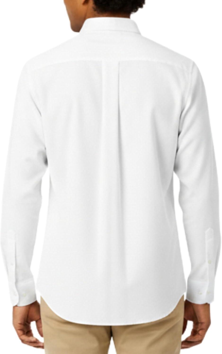 French Toast Men’s Expandable Collar Button Up Shirt with Long Sleeves(White)