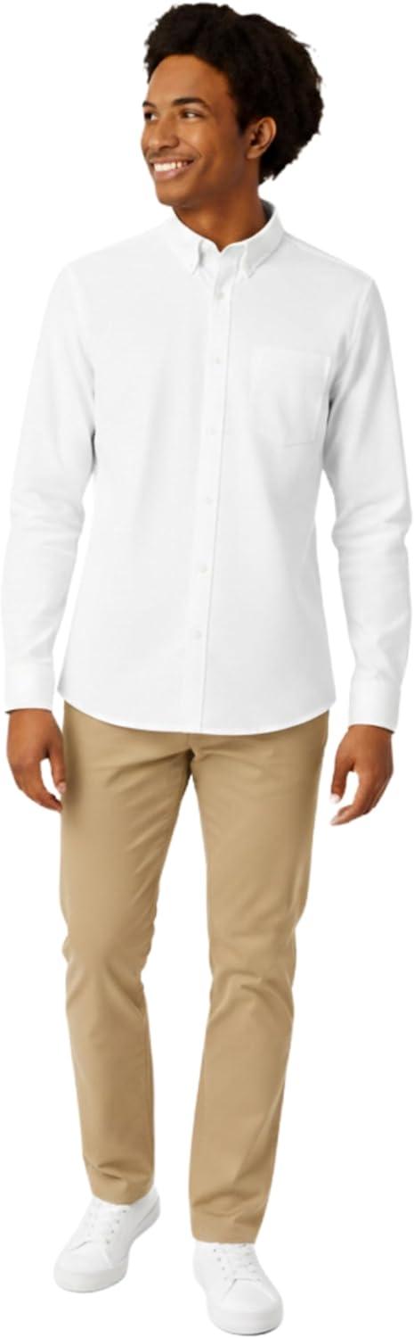 French Toast Men’s Expandable Collar Button Up Shirt with Long Sleeves(White)