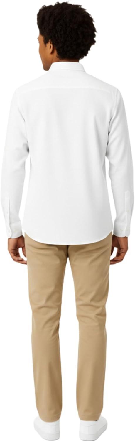 French Toast Men’s Expandable Collar Button Up Shirt with Long Sleeves(White)