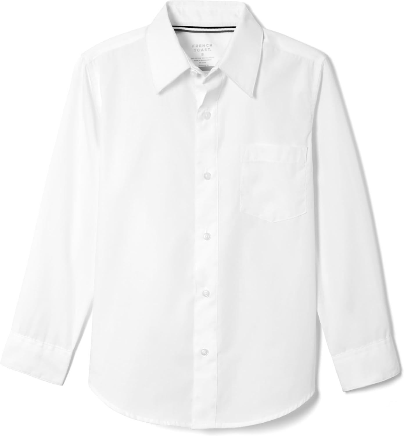 French Toast Men’s Expandable Collar Button Up Shirt with Long Sleeves(White)