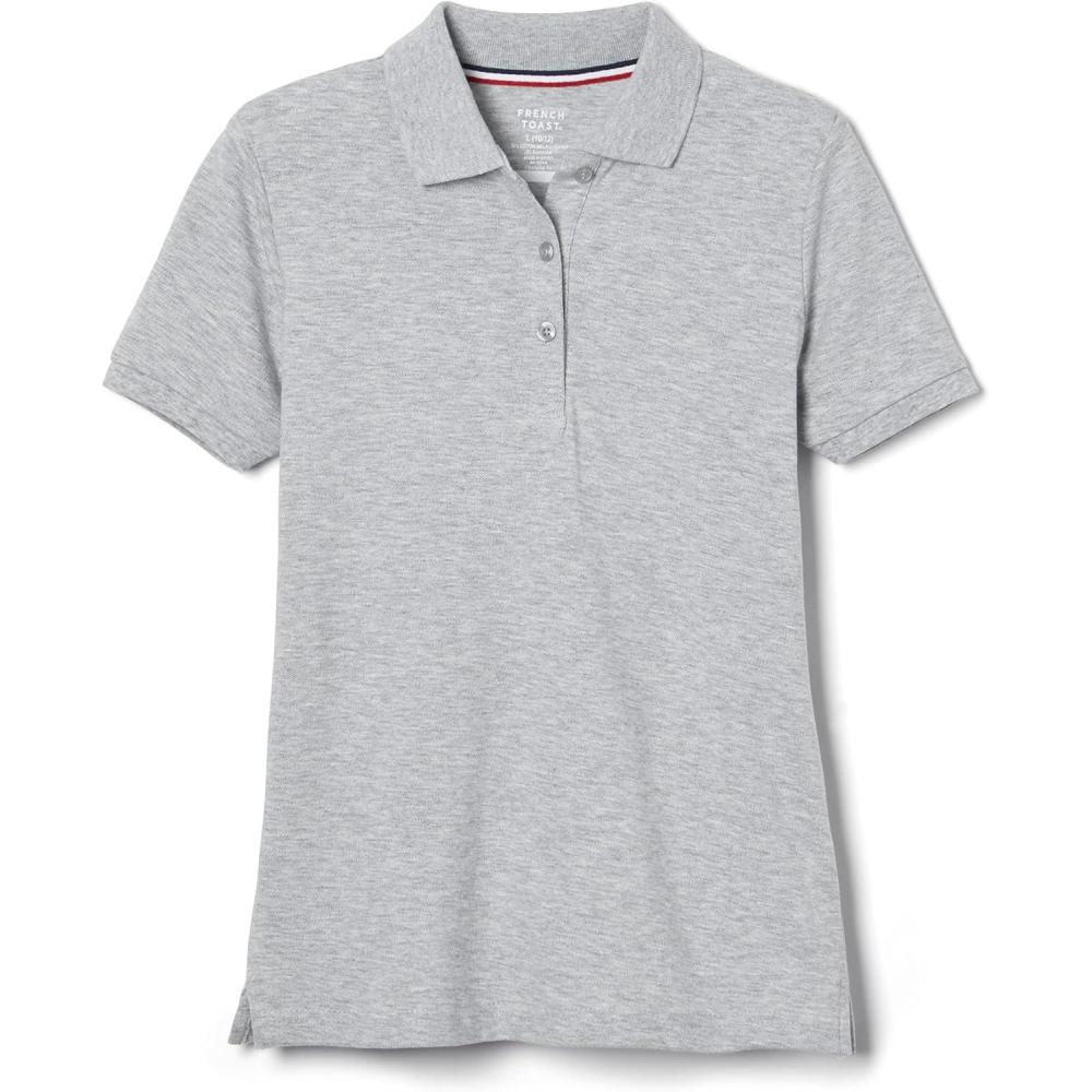 French Toast Women’s Cotton Blend Stretch Pique Short Sleeve Polo Shirt(Grey)