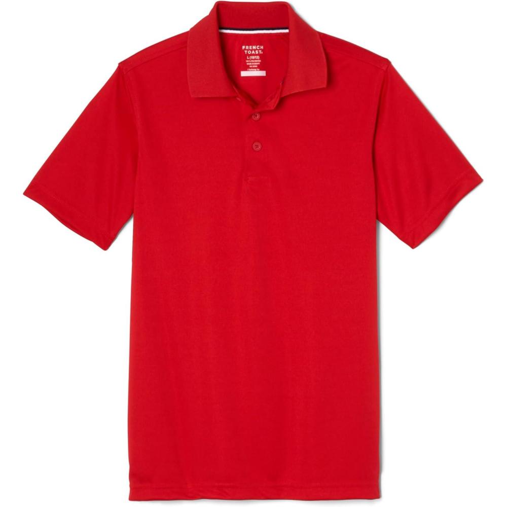 French Toast Young Men’s Moisture Wicking Performance Sport Polo Short Sleeve Shirt(Red)