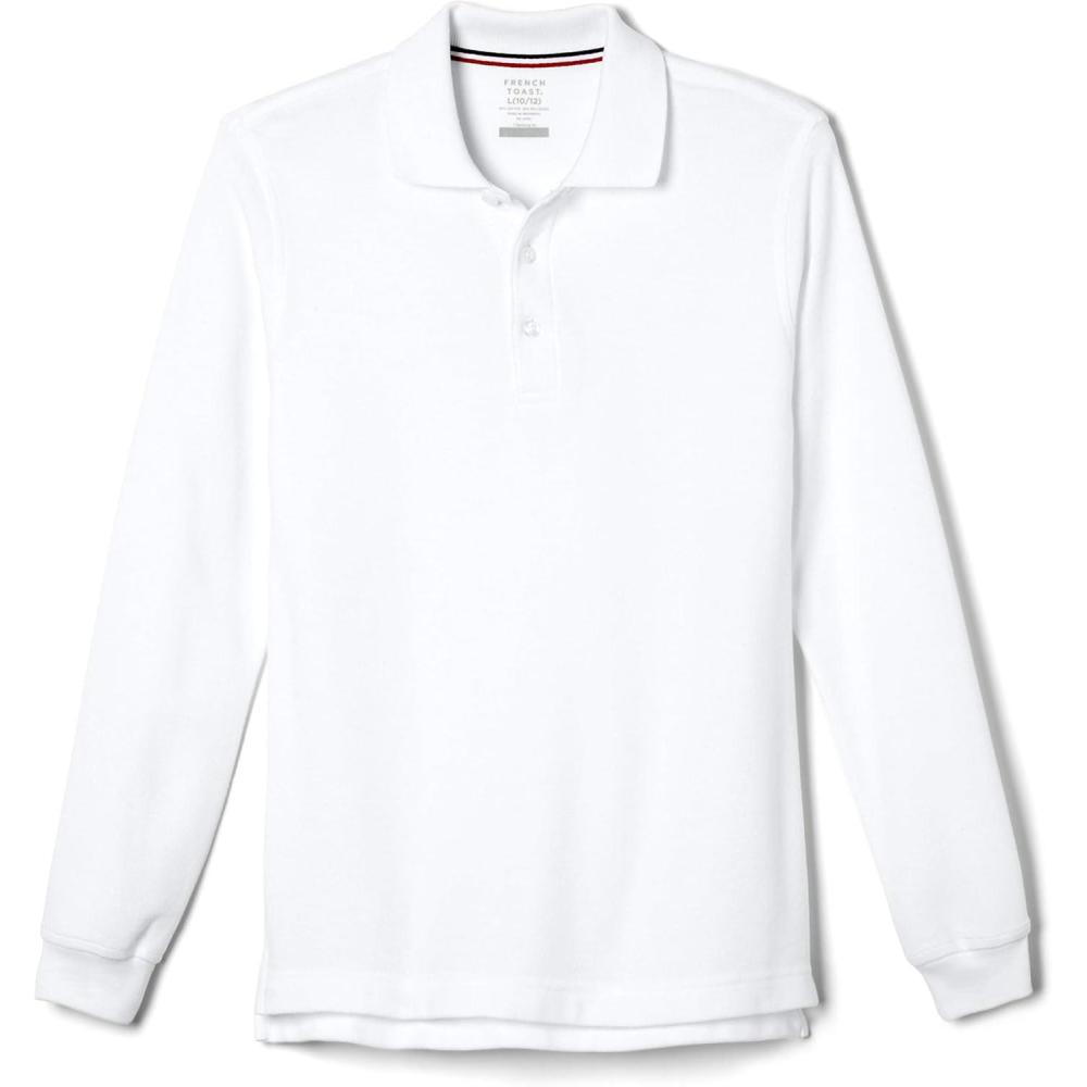 French Toast Boys Pique Polo School Uniform Shirt with Long Sleeves for Boys and Girls(White)