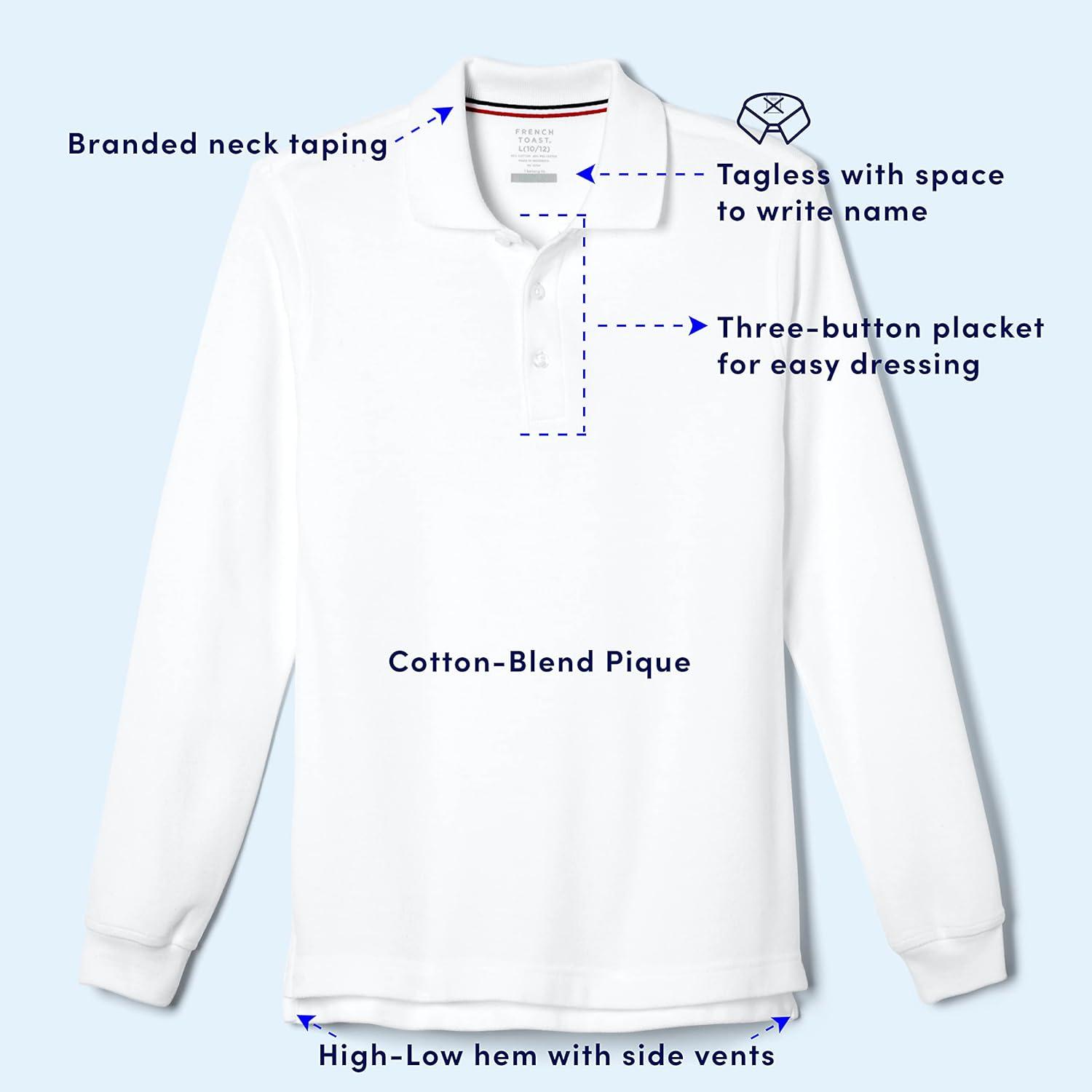 French Toast Men’s Long Sleeve Cotton Blend Pique Polo Shirt(Navy)