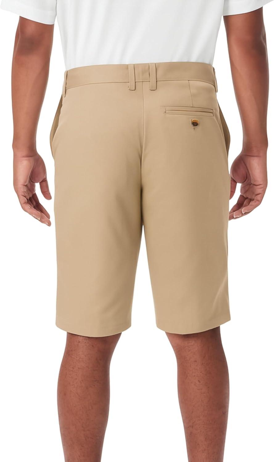 French Toast Men’s Moisture Wicking Flat Front Stretch Microfiber Performance Short(Khaki)