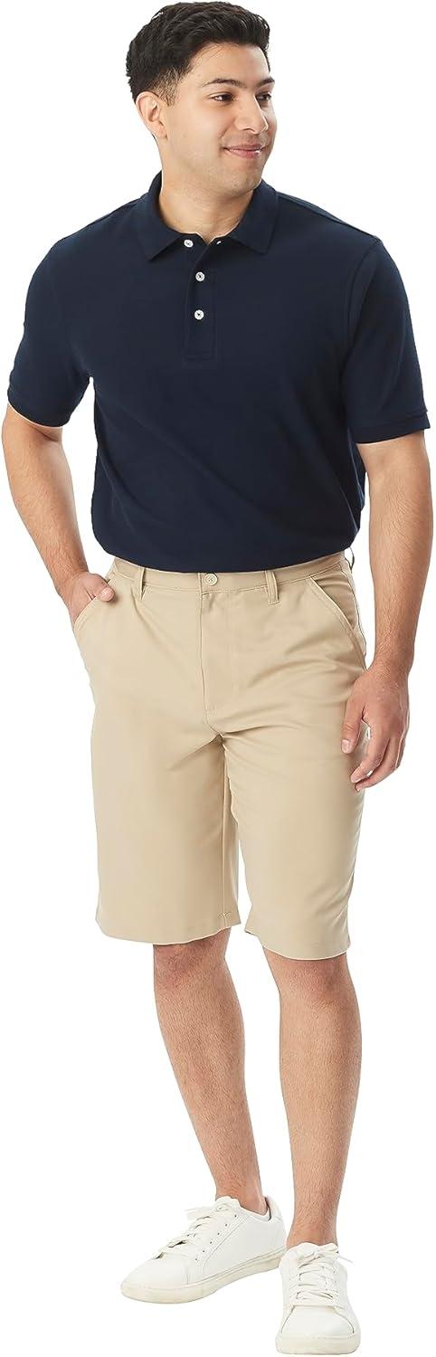 French Toast Men’s Moisture Wicking Flat Front Stretch Microfiber Performance Short(Khaki)