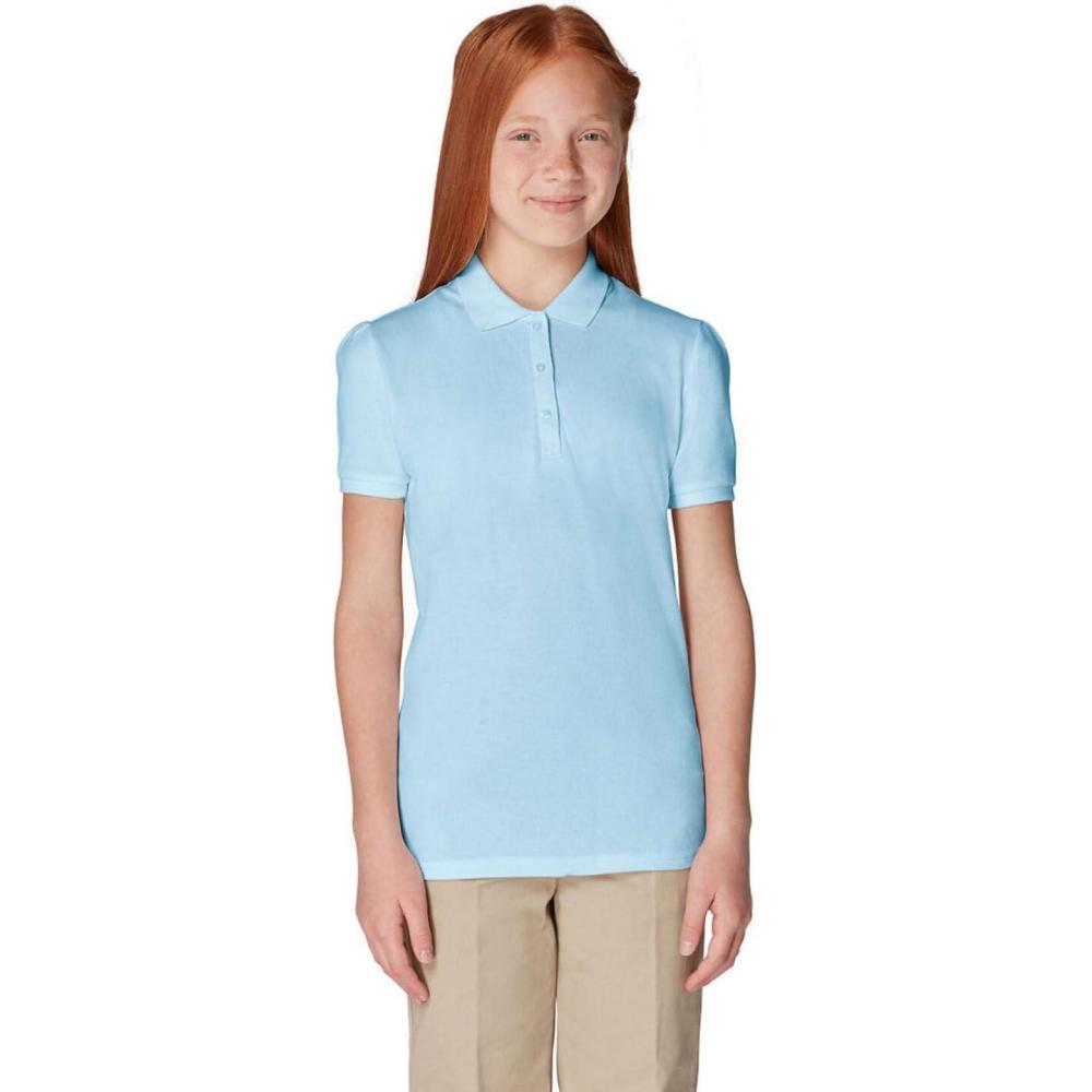 French Toast Little Girls’ Short Sleeve Stretch Pique Polo(Light Blue)