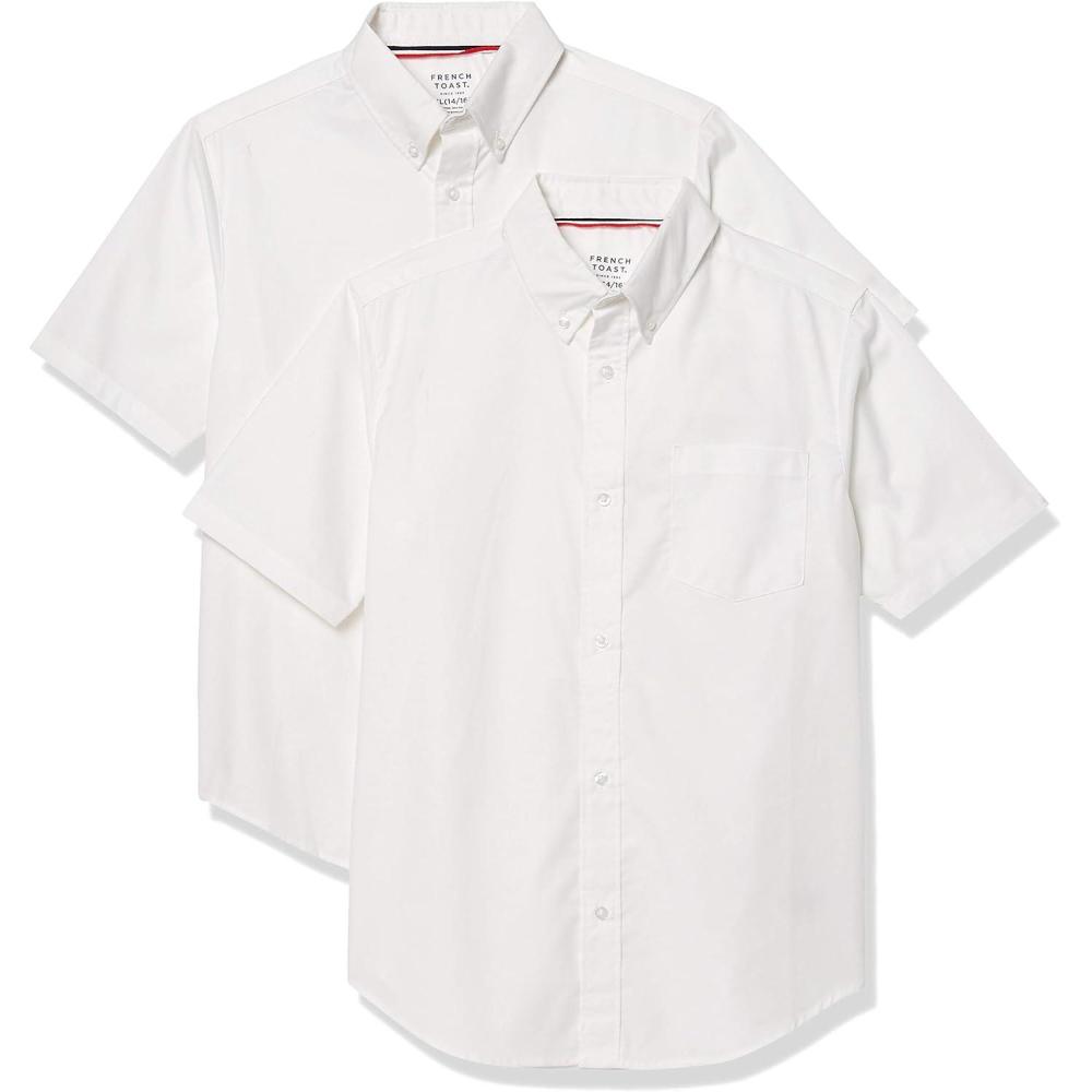 French Toast Men’s Short Sleeve Poplin Dress Shirt(2pk White)