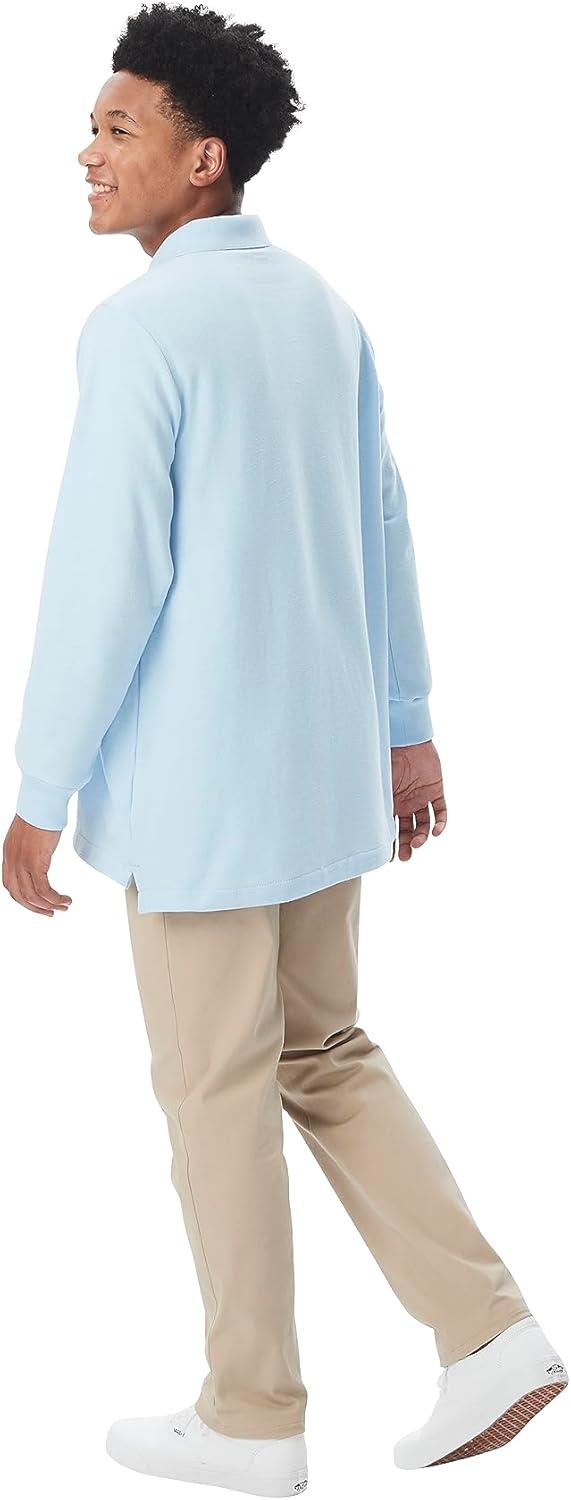 French Toast Men’s Long Sleeve Cotton Blend Pique Polo Shirt(Light Blue)