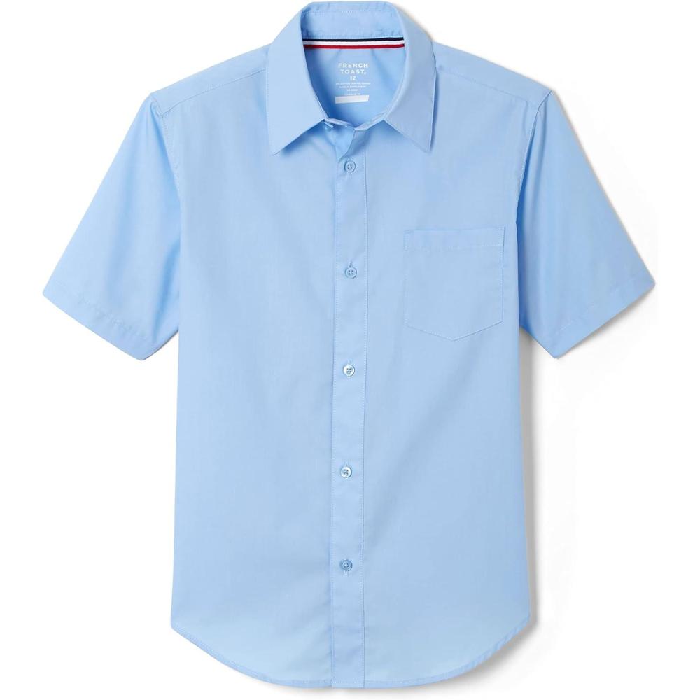 French Toast Boys Short Sleeve Classic Poplin Dress Shirt(Light Blue/White Gingham)
