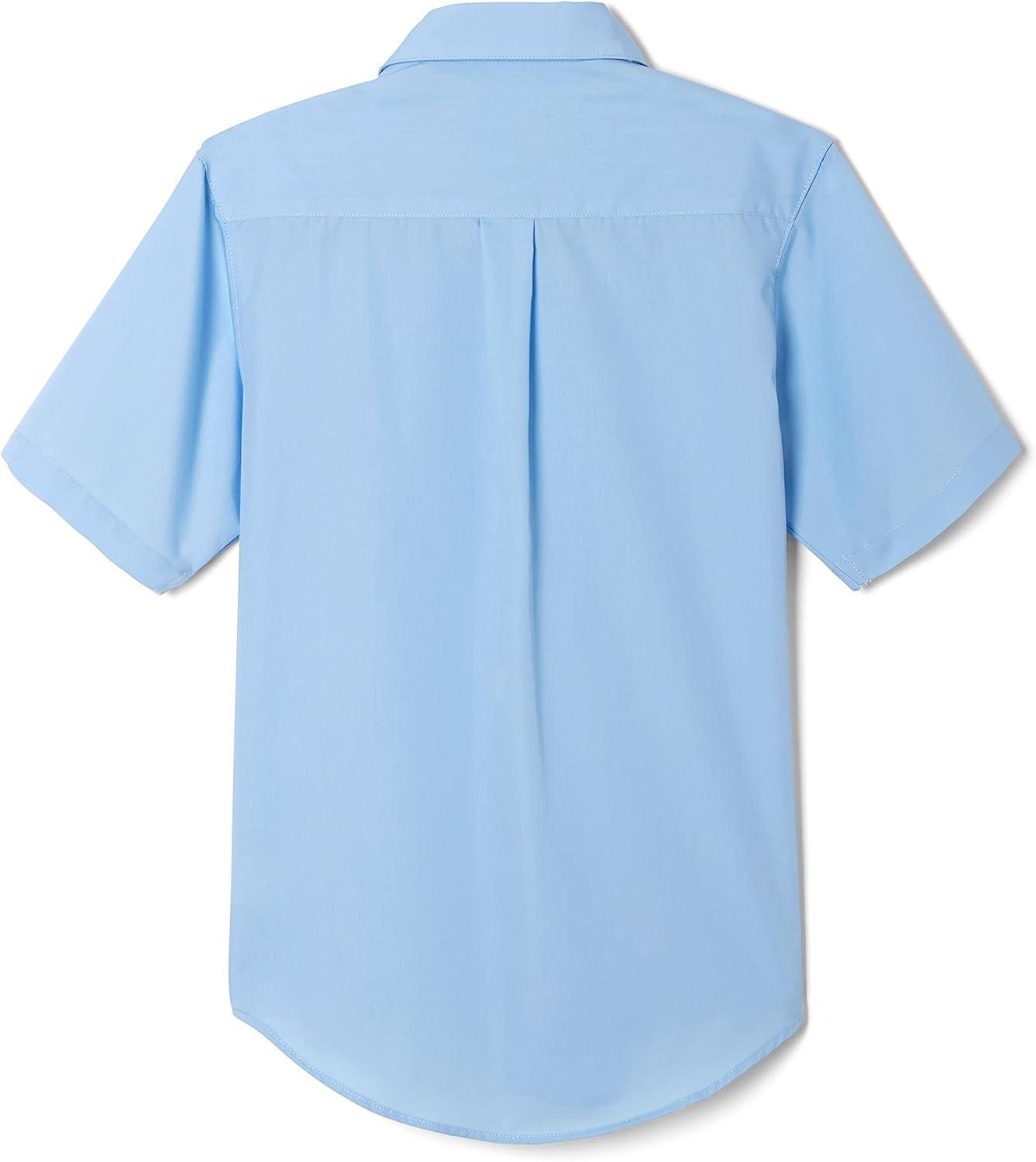 French Toast Boys Short Sleeve Classic Poplin Dress Shirt(Light Blue/White Gingham)