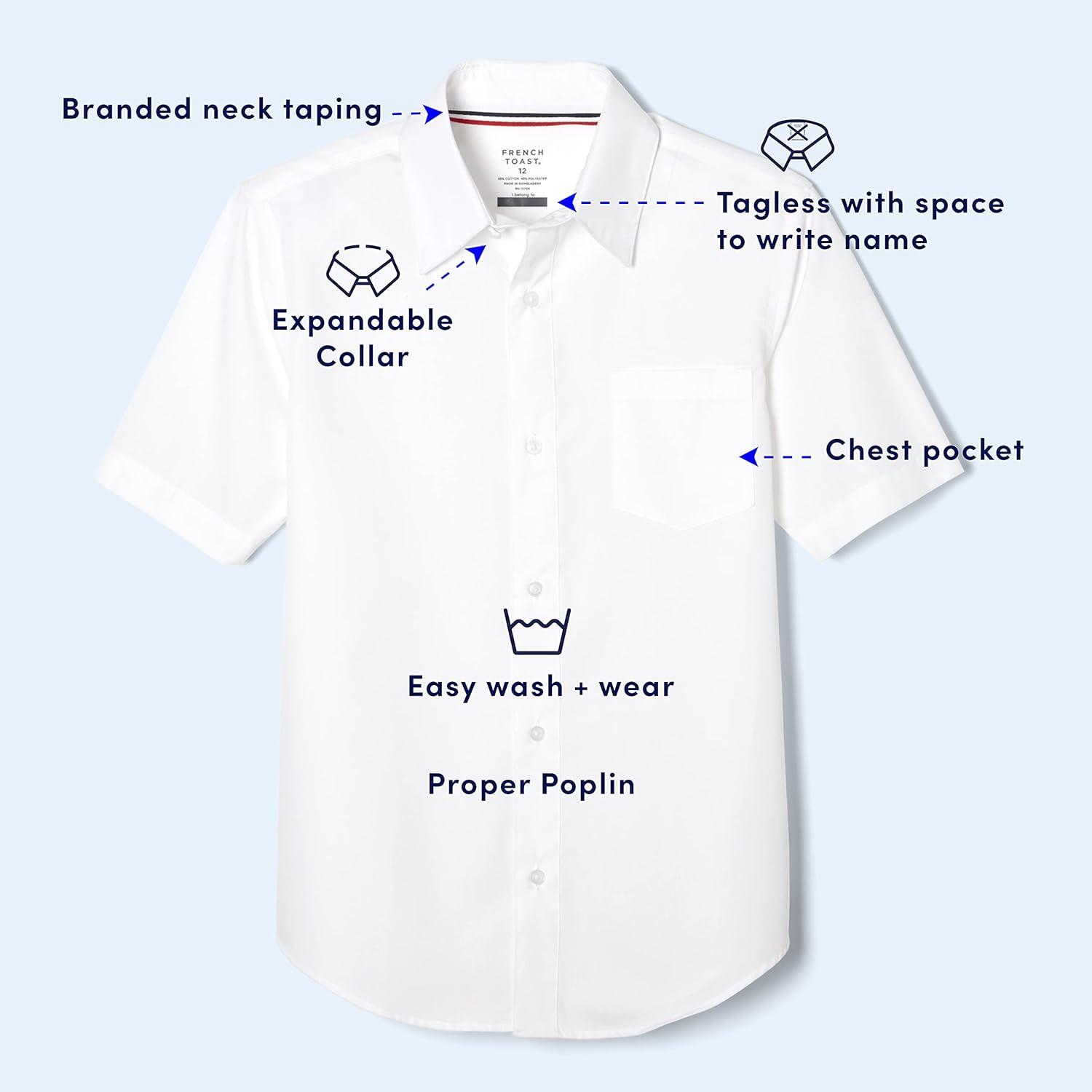 French Toast Boys Short Sleeve Classic Poplin Dress Shirt(Light Blue/White Gingham)