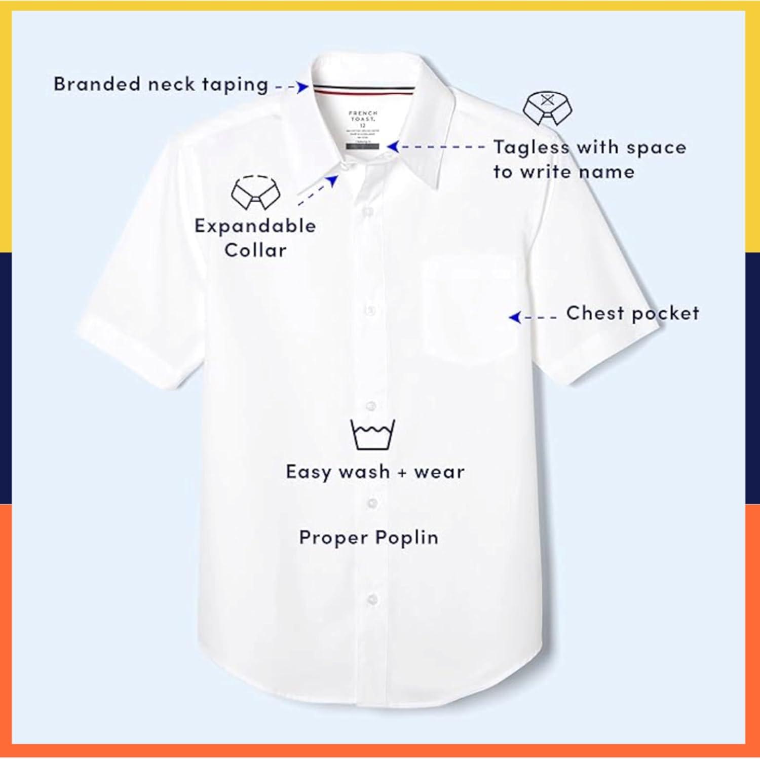 French Toast Boys Short Sleeve Classic Poplin Dress Shirt(White)