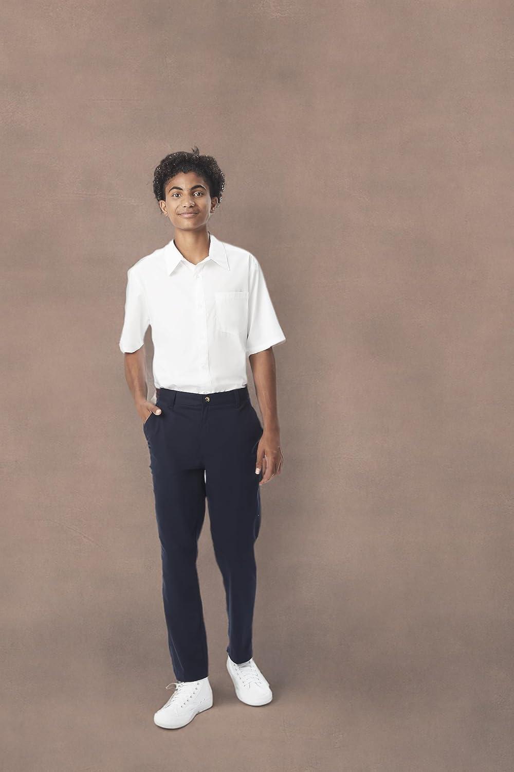 French Toast Boys Short Sleeve Classic Poplin Dress Shirt(White)
