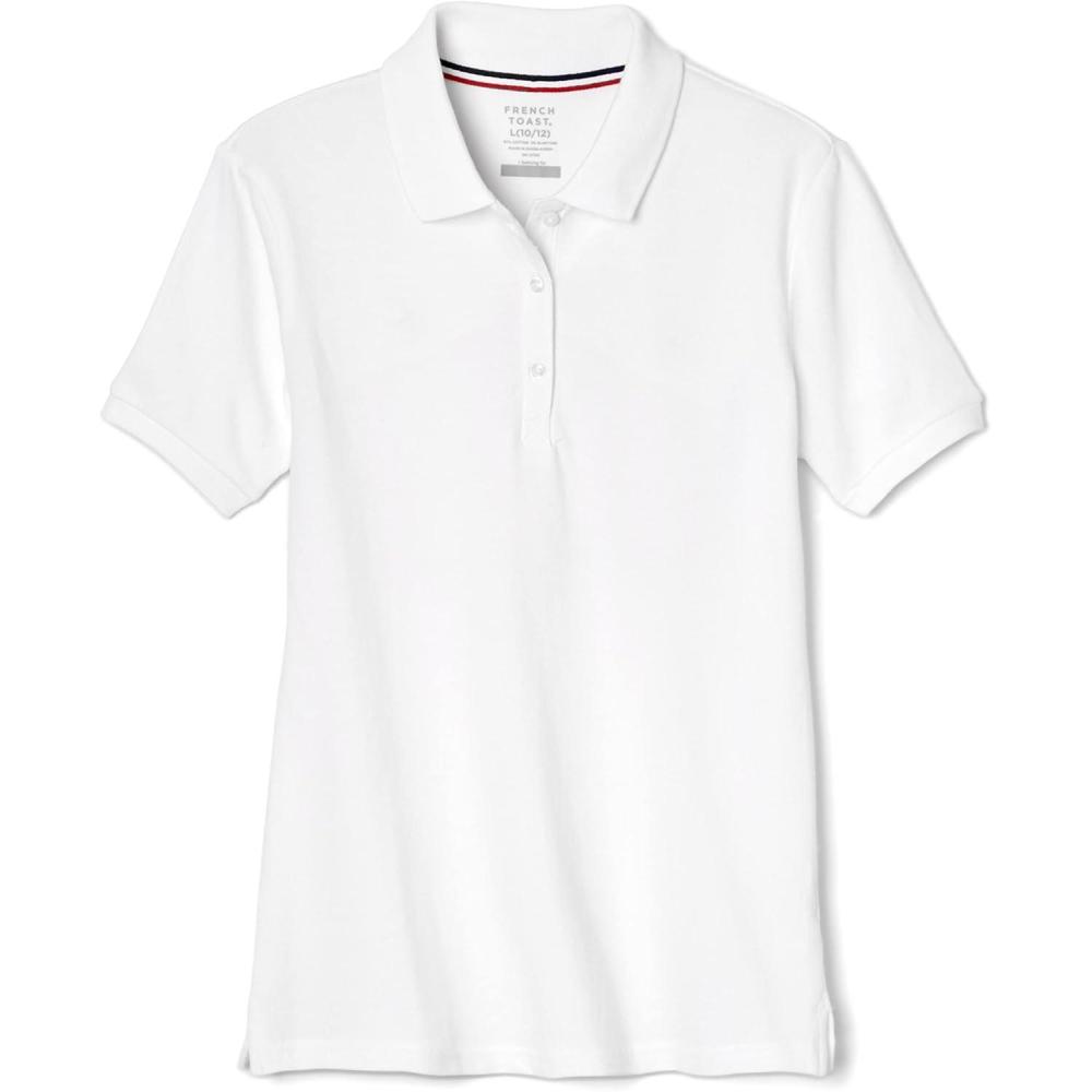 French Toast Little Girls’ Short Sleeve Stretch Pique Polo(White)