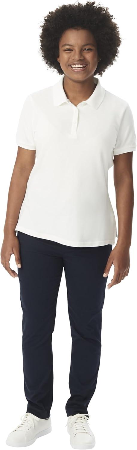 French Toast Little Girls’ Short Sleeve Stretch Pique Polo(White)