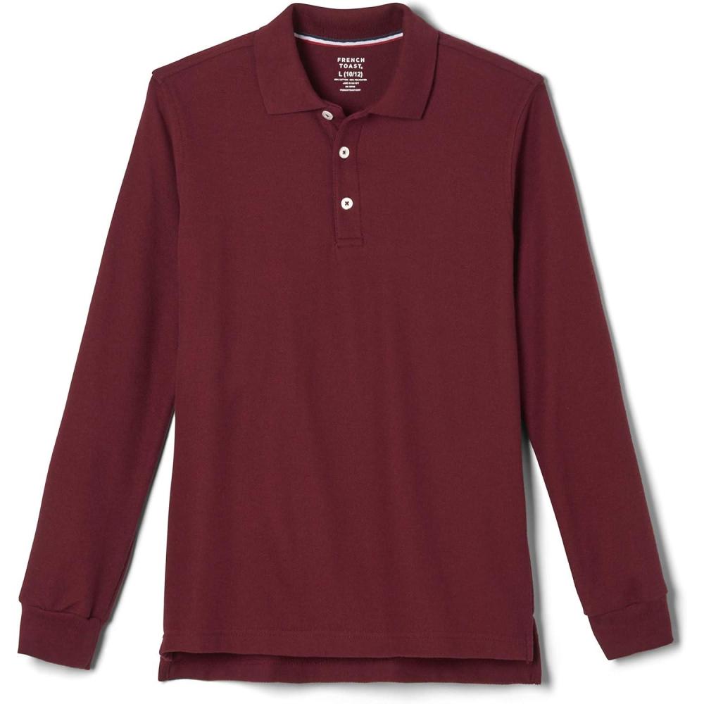 French Toast Boys Pique Polo School Uniform Shirt with Long Sleeves for Boys and Girls(Burgundy)