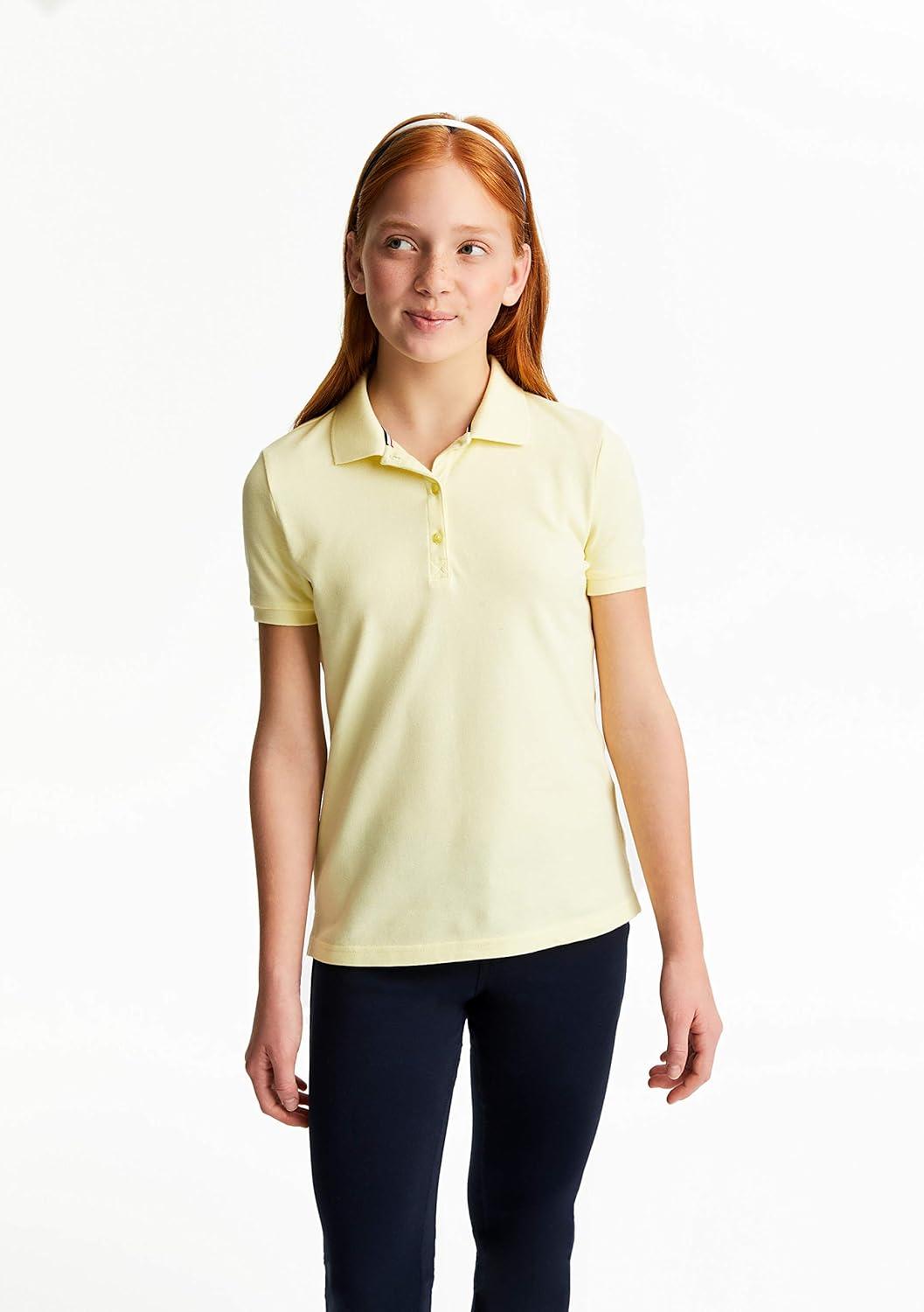 French Toast Women’s Cotton Blend Stretch Pique Short Sleeve Polo Shirt(Yellow)