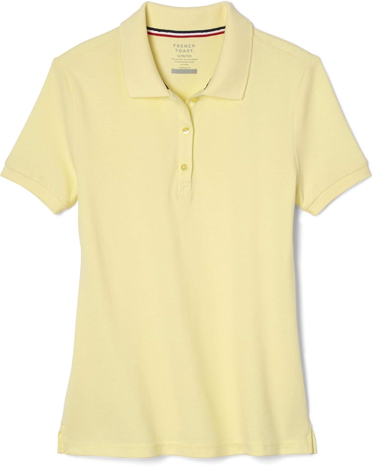 French Toast Women’s Cotton Blend Stretch Pique Short Sleeve Polo Shirt(Yellow)