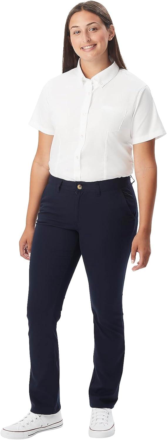 French Toast Women’s Junior’s Fitted Wrinkle-Resistant Oxford Shirt with Short Sleeves(White)