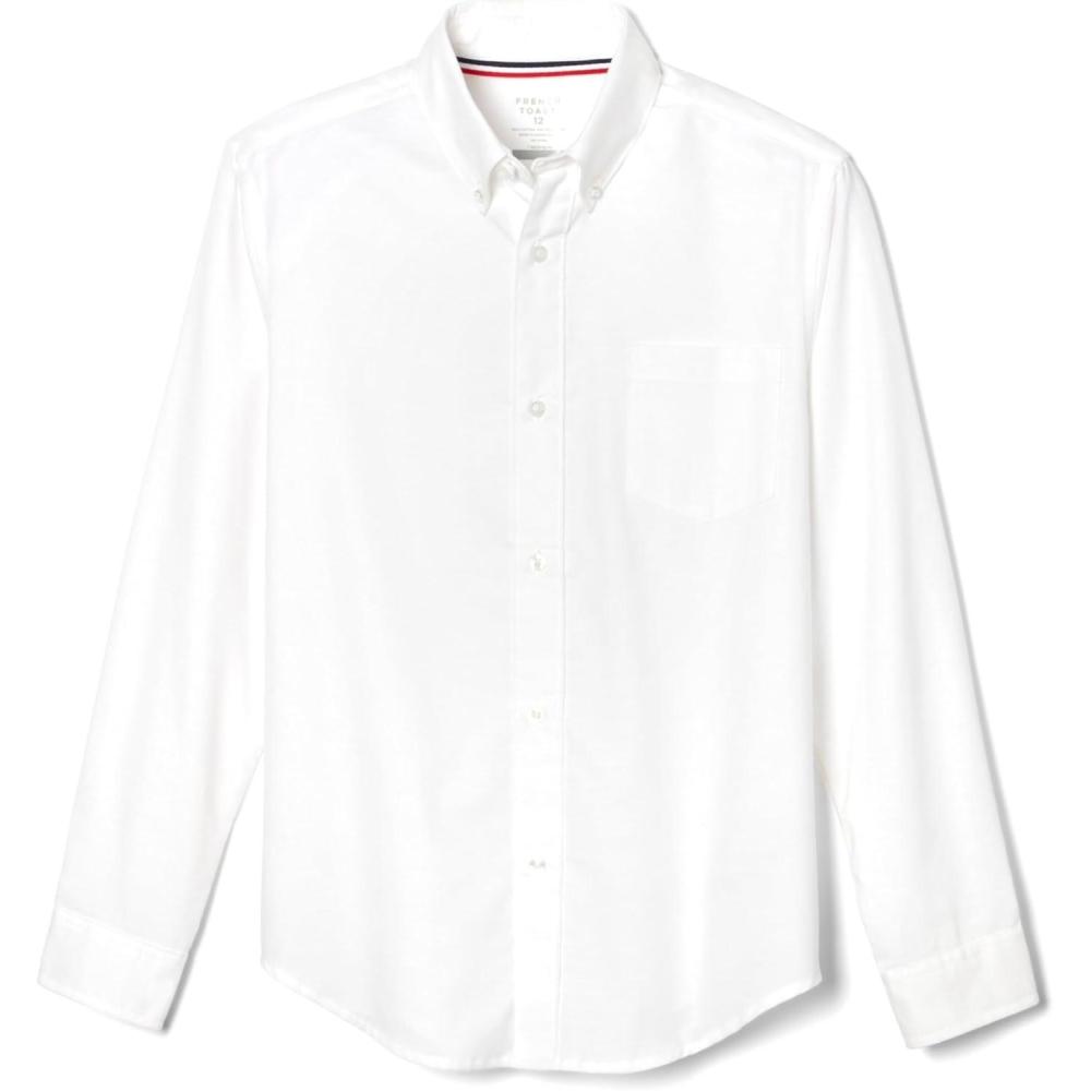 French Toast Young Mens Long Sleeve Oxford Shirt(White)