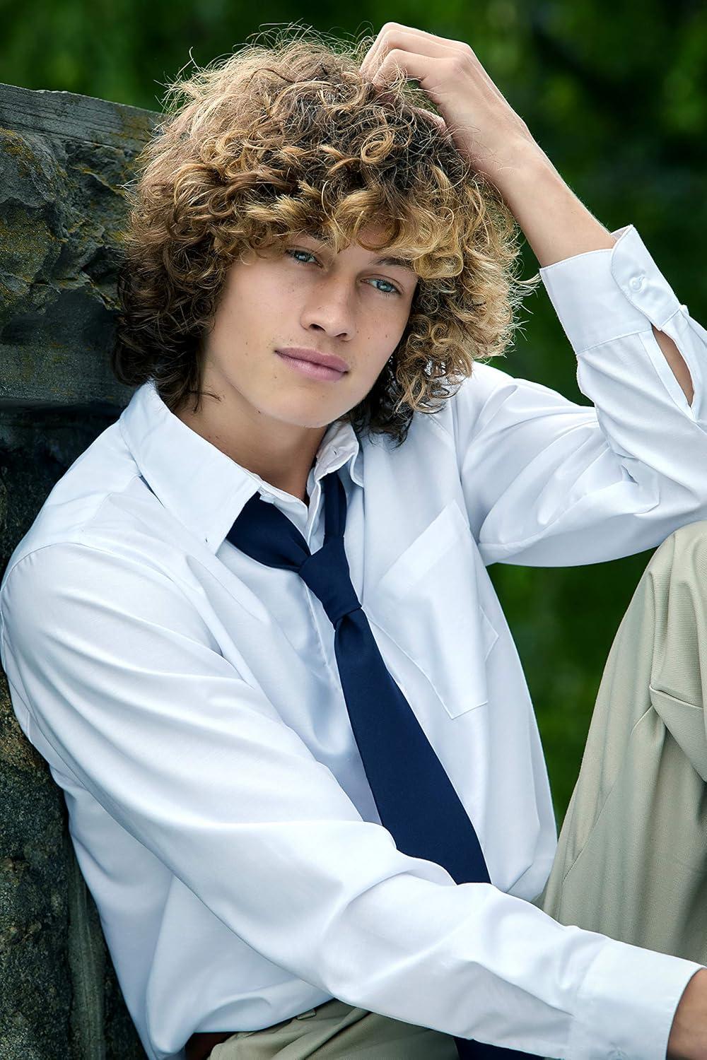 French Toast Young Mens Long Sleeve Oxford Shirt(White)