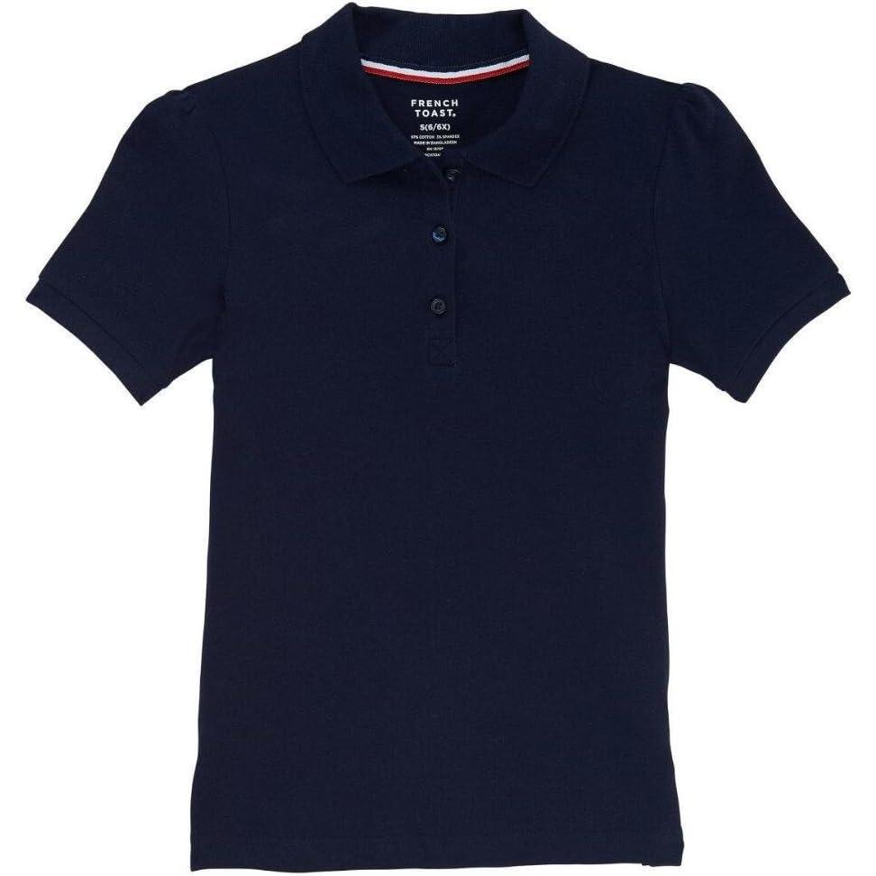 French Toast Little Girls’ Short Sleeve Stretch Pique Polo(Navy)