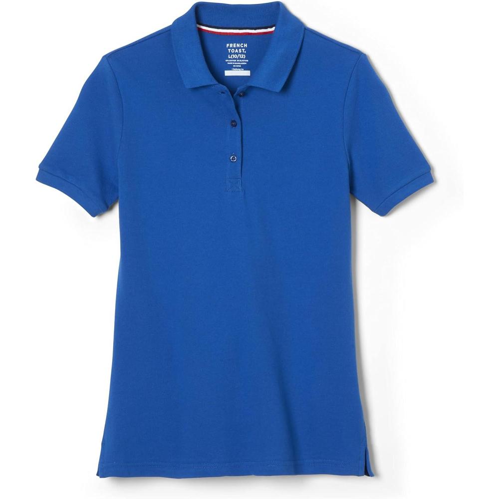 French Toast Women’s Cotton Blend Stretch Pique Short Sleeve Polo Shirt(Royal)