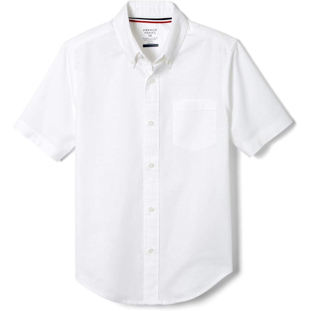 French Toast Men’s Short Sleeve Poplin Dress Shirt(White Stretch)