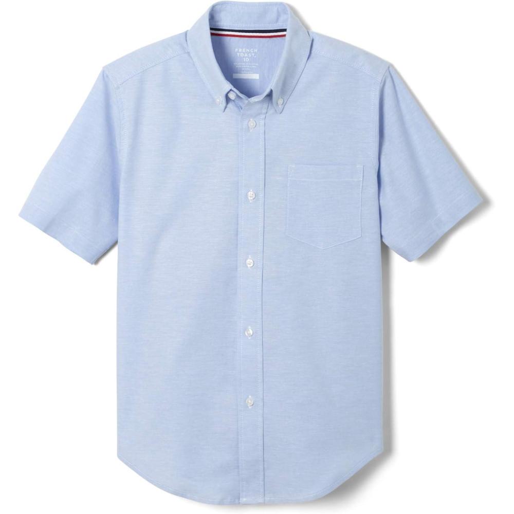 French Toast Men’s Short Sleeve Poplin Dress Shirt(Light Blue Stretch)