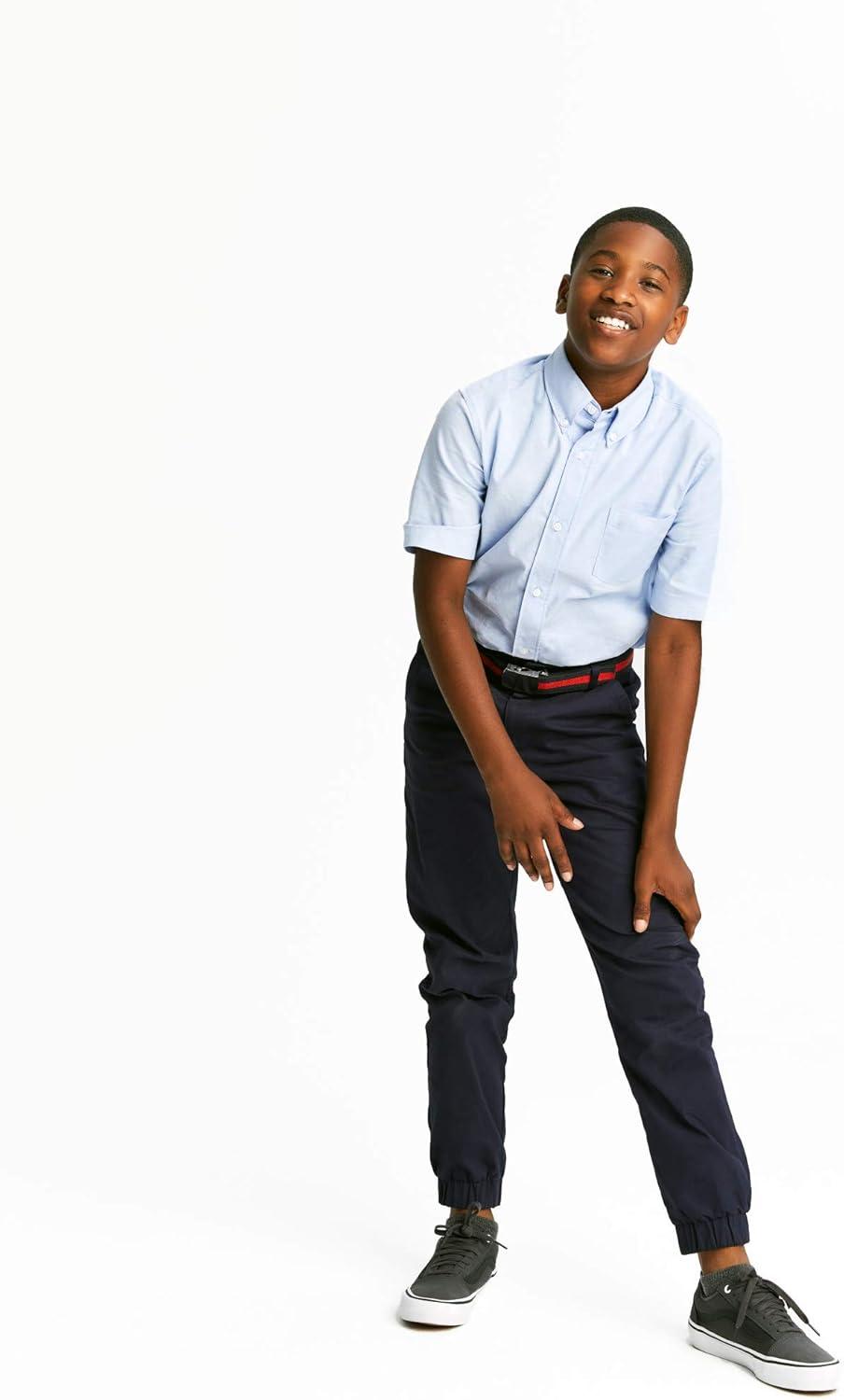 French Toast Men’s Short Sleeve Poplin Dress Shirt(Light Blue Stretch)