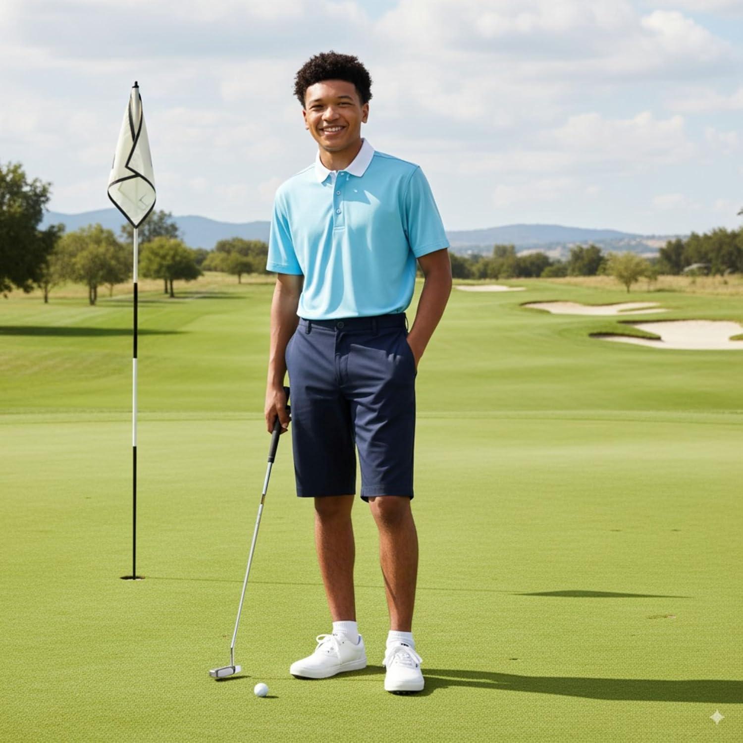 French Toast Men’s Moisture Wicking Flat Front Stretch Microfiber Performance Short(Navy)