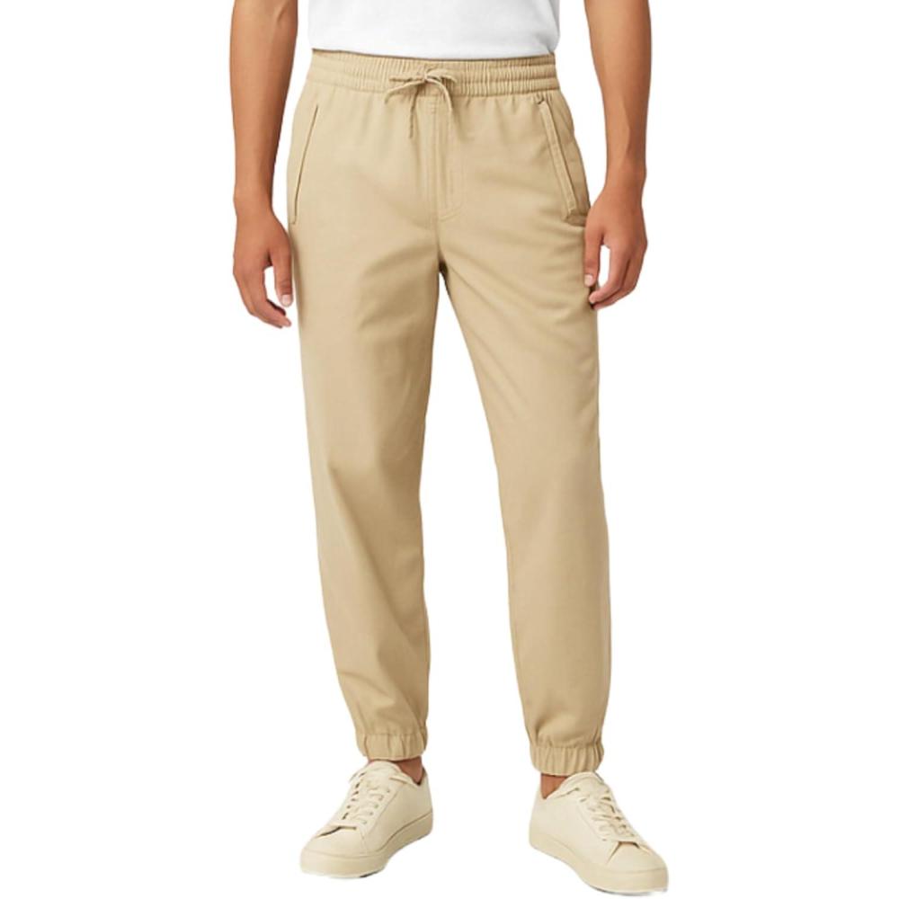 French Toast Men’s Stretch Twill Jogger with Zipper Pockets(Khaki)