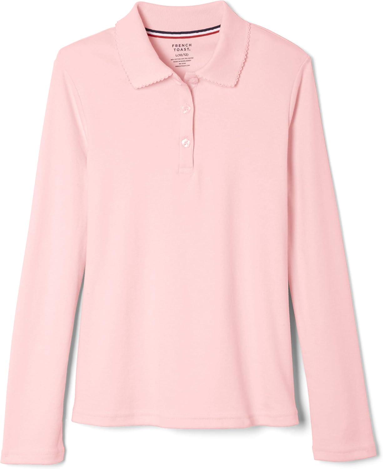 French Toast Girls Plus Size’ Uniform Long Sleeve Polo with Picot Collar (Standard & Plus)(Pink)