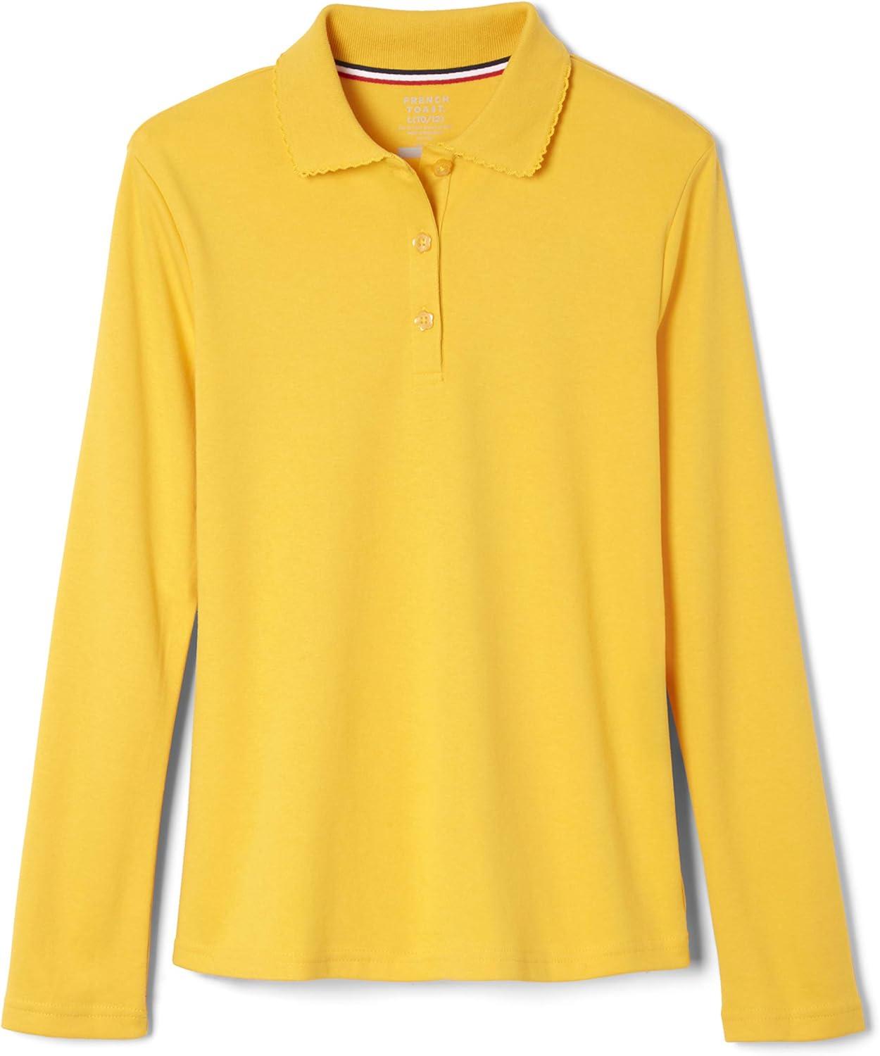 French Toast Girls Plus Size’ Uniform Long Sleeve Polo with Picot Collar (Standard & Plus)(Gold)