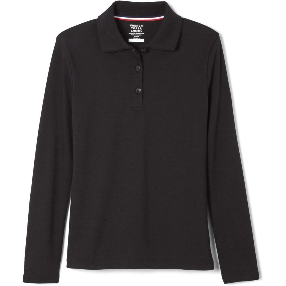 French Toast Girls Plus Size’ Uniform Long Sleeve Polo with Picot Collar (Standard & Plus)(Yellow Og)