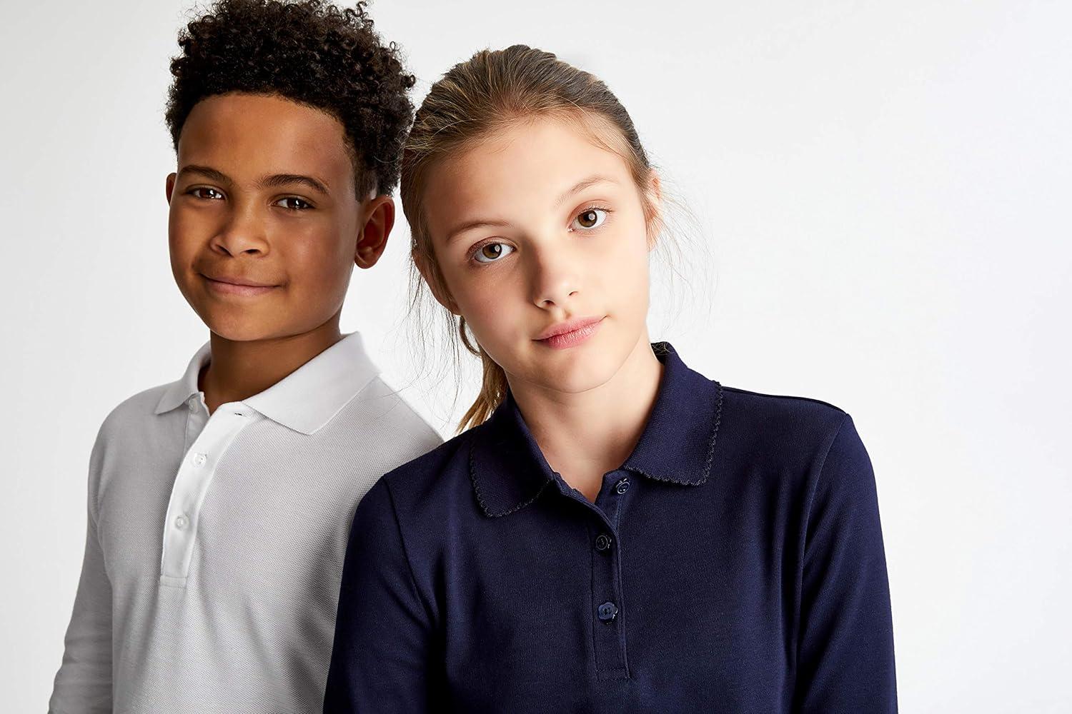 French Toast Girls Plus Size’ Uniform Long Sleeve Polo with Picot Collar (Standard & Plus)(Navy)
