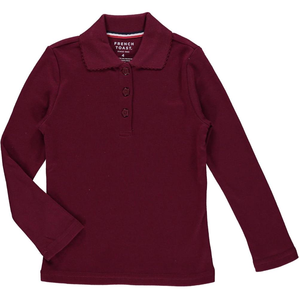 French Toast Girls Plus Size’ Uniform Long Sleeve Polo with Picot Collar (Standard & Plus)(Og Burgundy)