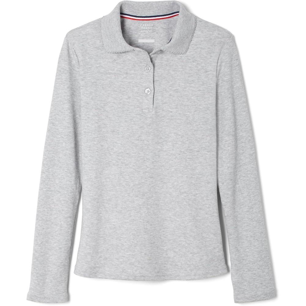 French Toast Girls Plus Size’ Uniform Long Sleeve Polo with Picot Collar (Standard & Plus)(Og Grey)