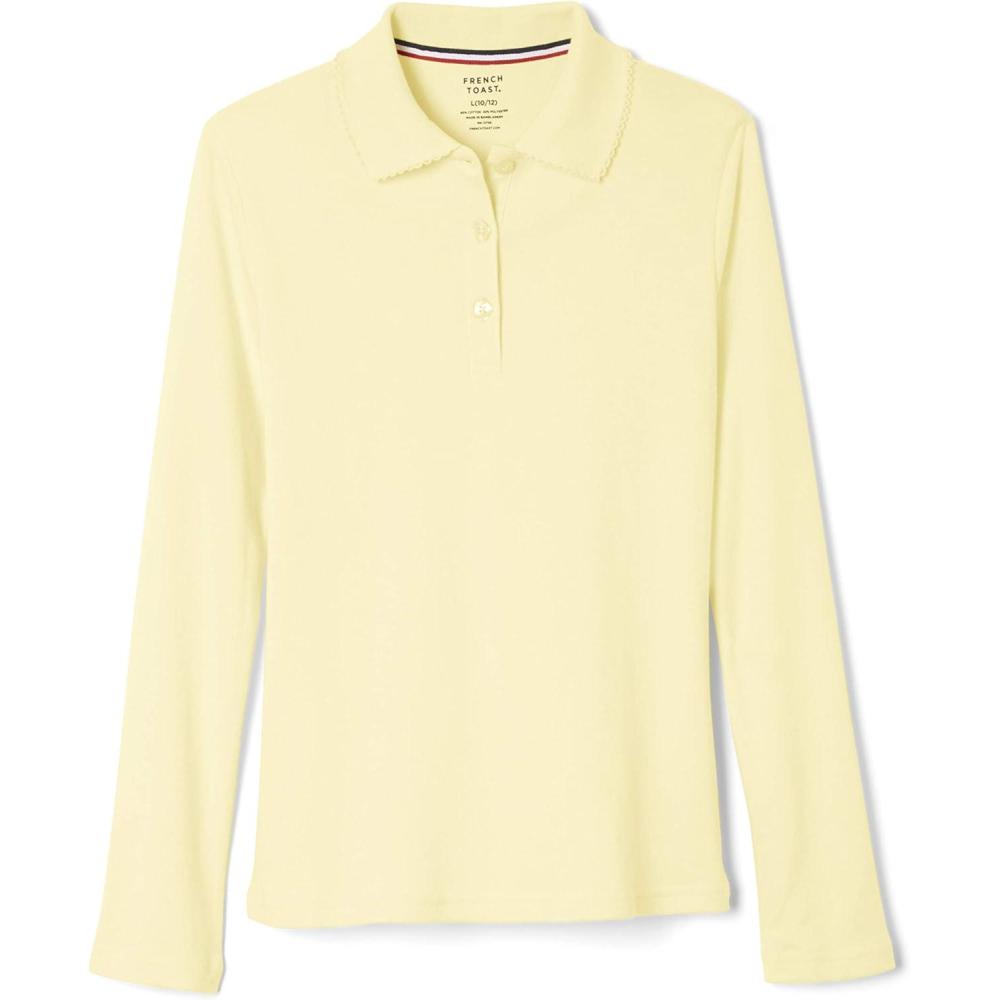 French Toast Girls Plus Size’ Uniform Long Sleeve Polo with Picot Collar (Standard & Plus)(Yellow)
