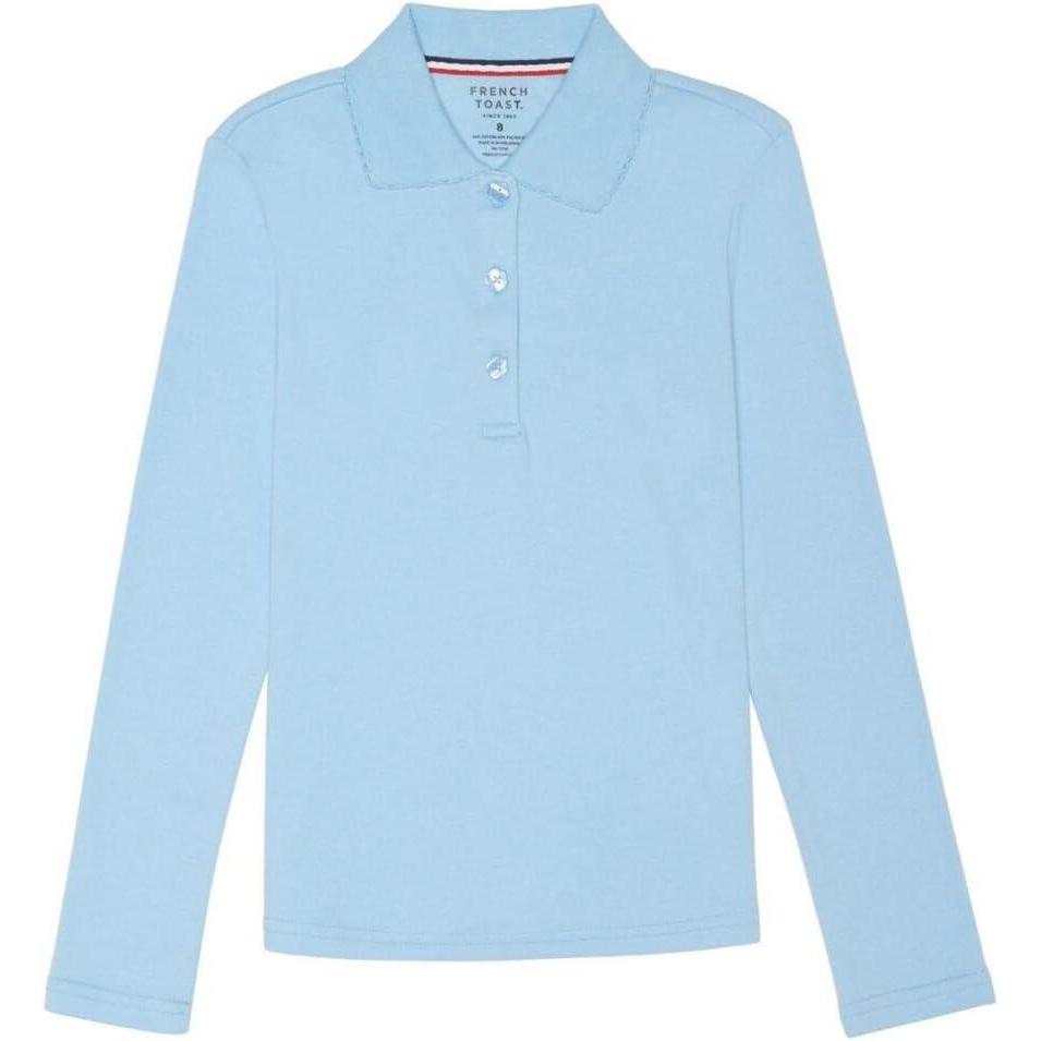 French Toast Girls Plus Size’ Uniform Long Sleeve Polo with Picot Collar (Standard & Plus)(Light Blue)