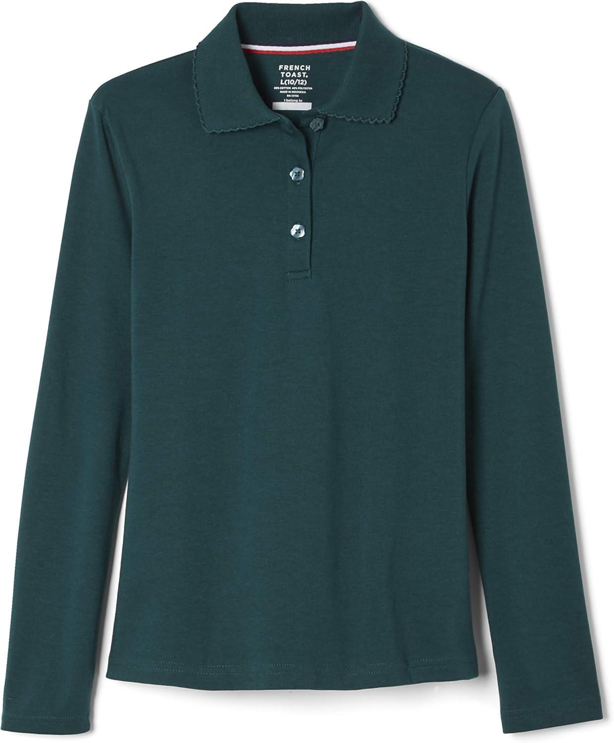 French Toast Girls Plus Size’ Uniform Long Sleeve Polo with Picot Collar (Standard & Plus)(Hunter)
