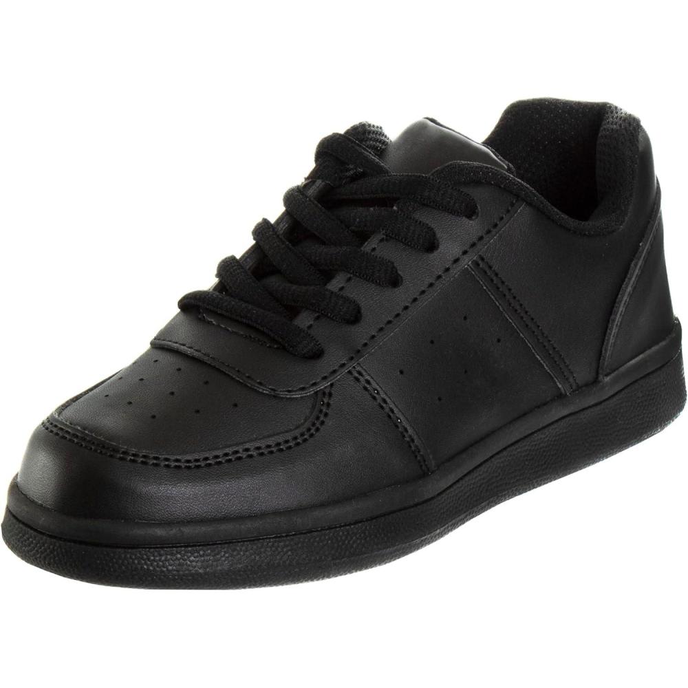 French Toast Boys Girls Shoes -Unisex Athletic Casual Dress Kids School Uniform Loafer Oxford Canvas Tennis Sneakers (White/Black) (Little Kid/Big Kid)(Black)