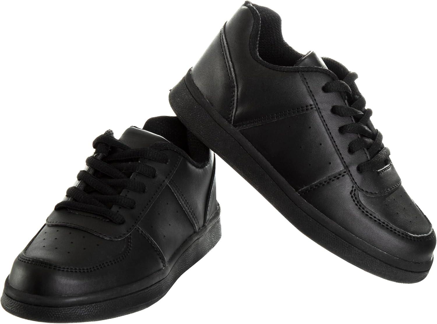 French Toast Boys Girls Shoes -Unisex Athletic Casual Dress Kids School Uniform Loafer Oxford Canvas Tennis Sneakers (White/Black) (Little Kid/Big Kid)(Black)
