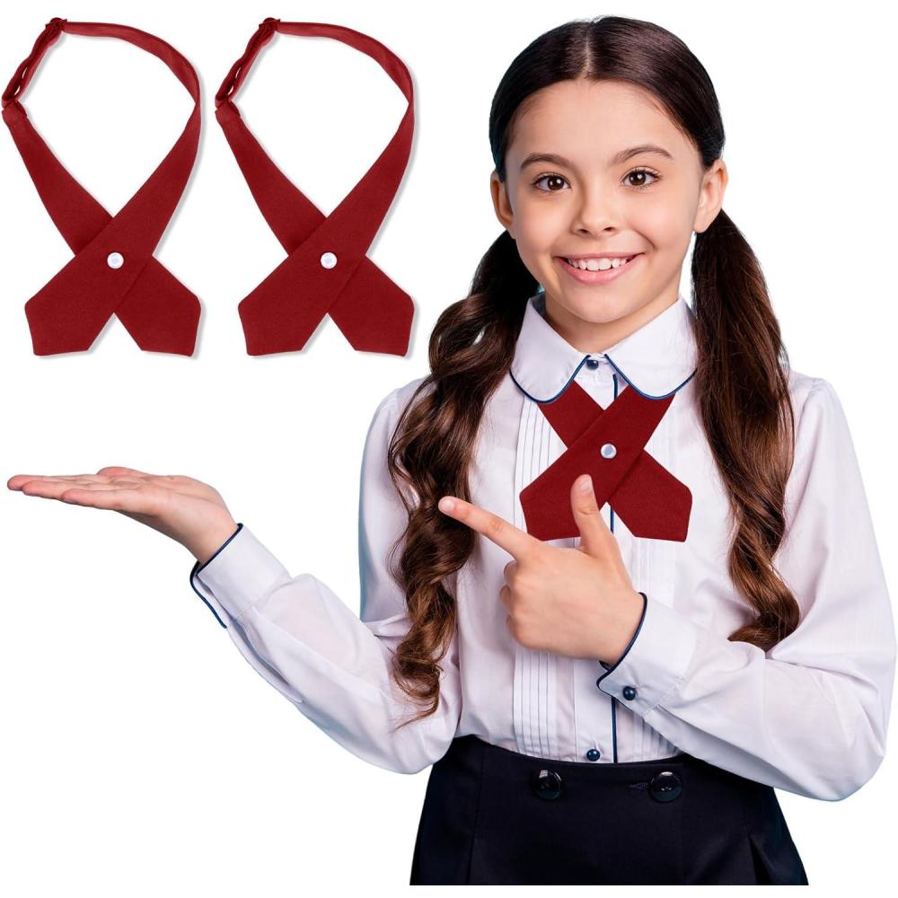 Tarpop 2 Pack French Girls Uniform Tie Cross Adjustable Neck Tie for Girls Back to School Women(Dark Red)