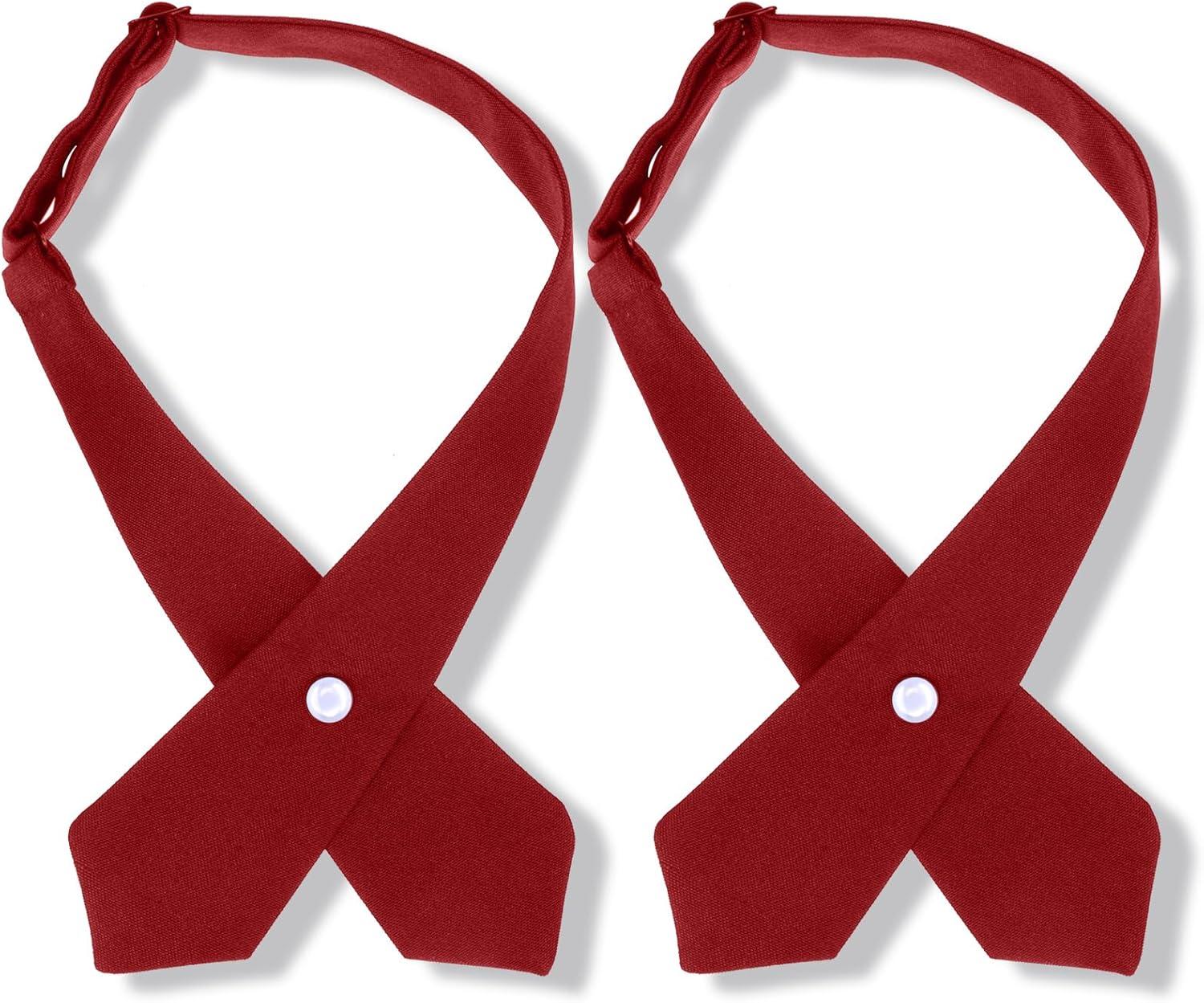 Tarpop 2 Pack French Girls Uniform Tie Cross Adjustable Neck Tie for Girls Back to School Women(Dark Red)