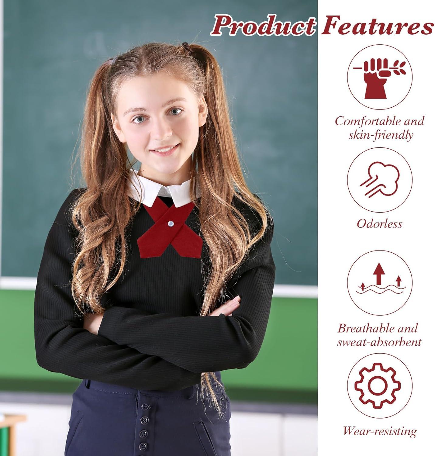 Tarpop 2 Pack French Girls Uniform Tie Cross Adjustable Neck Tie for Girls Back to School Women(Dark Red)