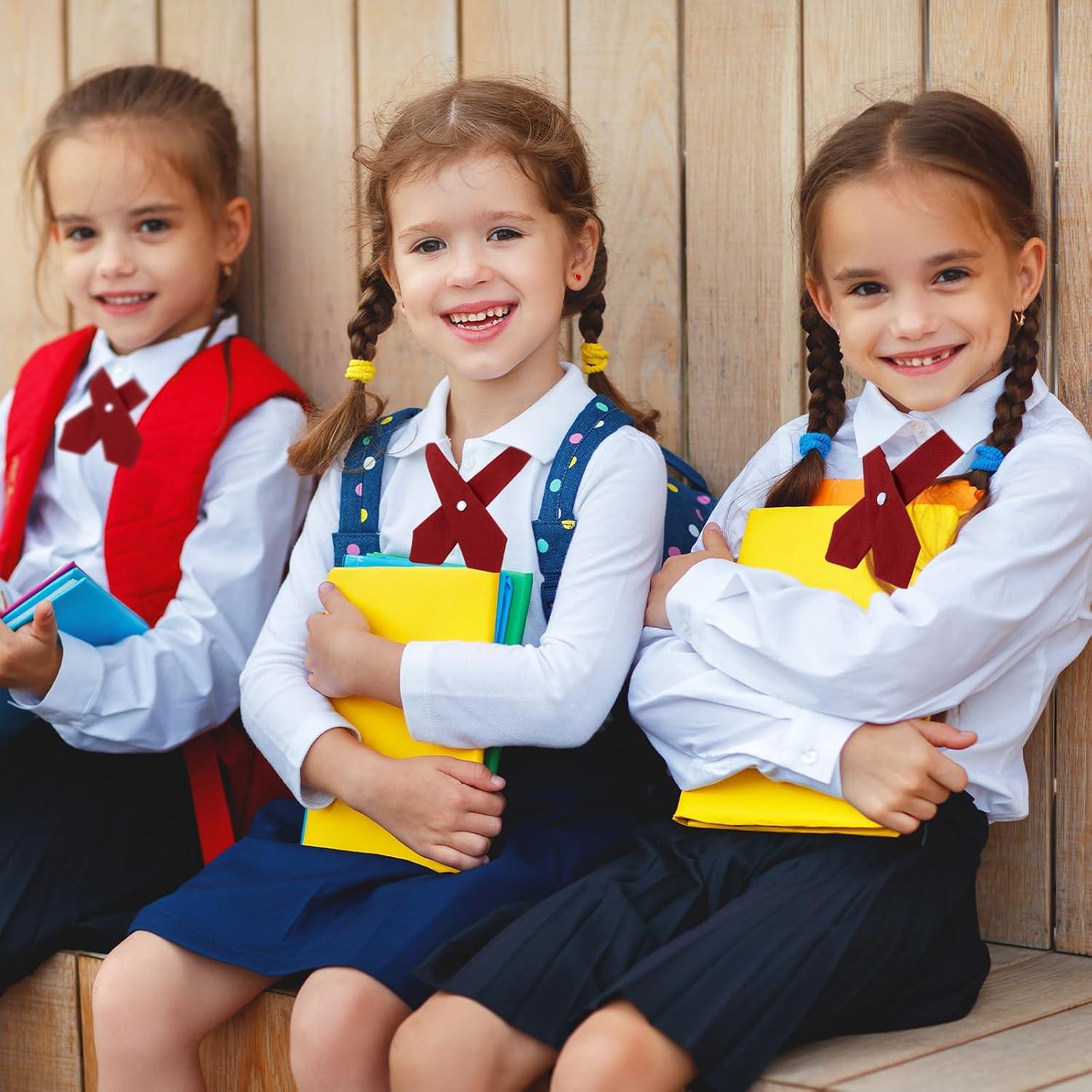 Tarpop 2 Pack French Girls Uniform Tie Cross Adjustable Neck Tie for Girls Back to School Women(Dark Red)